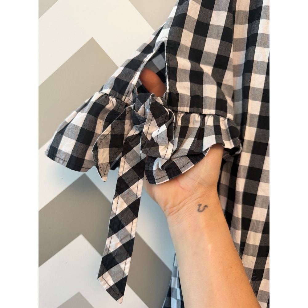 J.Crew Black & White Gingham Tie-Sleeve Ruffle Shift Dress - Excellent Condition - Picture 5 of 8